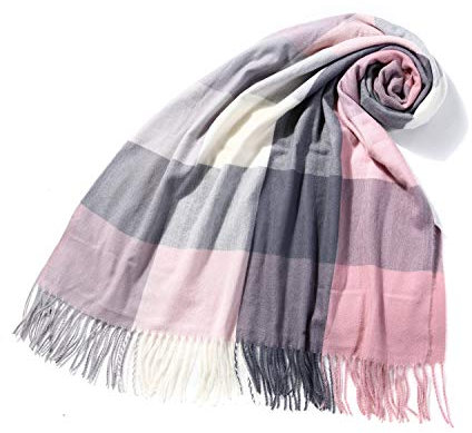 irisaa XXL Damen karierter Schal langer Winterschal warm und weich 192cm×72cm, Schals Farbe 2019:Pink-Grau