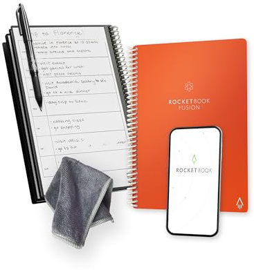 Rocketbook Fusion Reusable Digital Notebook - Smart Notepad A5 Orange, 7 Styles, To Do List, Daily Journal, Weekly & Monthly Planner with Frixion Erasable Pen, Office Gadget Reduces Paper Waste