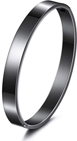 MeMeDIY Personalisierte Armband Gravur Name Identifizierung ID Angepasst für Frauen Mädchen Edelstahl Stulpearmband (Kleine Größen, Schwarz Farbe)