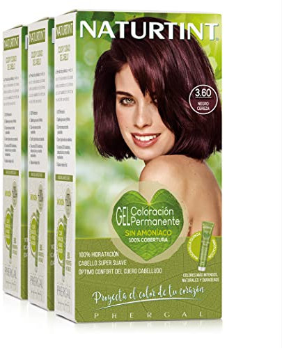 Naturtint | Coloración sin amoniaco | 100% cobertura de canas | Ingredientes vegetales | Color natural y duradero | 3.60 Negro Cereza | Pack de 3