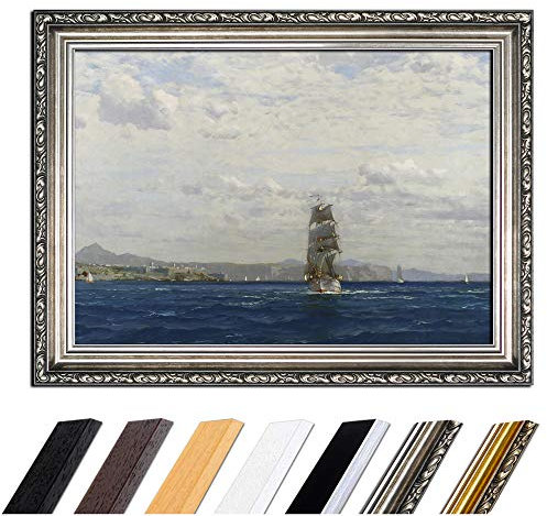 Bild mit Rahmen - Michael Zeno Diemer Kilitbahir Festung in den Dardenellen - Türkei 110x85 cm - Gerahmtes Leinwandbild Alte Meister - Antiker Rahmen Silber Barock, Klassisch