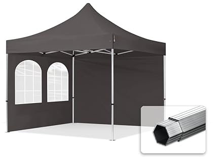TOOLPORT Faltzelt Faltpavillon Professional 3x3 m mit 2 Seitenteilen - ALU Pavillon Partyzelt in grau