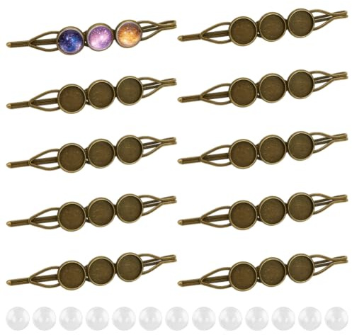 PandaHall 10 Sets Bobby Pins Haarspangen Making Kit Inklusive 10 Stück Haarrohlinge 30 Stück Klarglas Cabochons Für DIY Haarspangen Jwelry DIY Craft Making, Antik Bronze