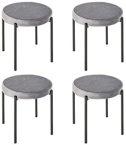 HOMCOM Esszimmerhocker 4er Set Stapelhocker Hocker aus Metall mit Samtoptik Küchenhocker Polsterhocker für Esszimmer Wohnzimmer Grau