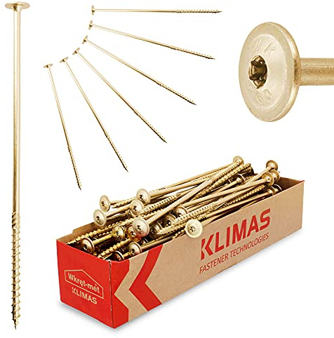 KLIMAS® Träskruvar Torx skruvar set tallrikshuvudsskruvar TX 8 mm x 260 mm 50 stycken | träbyggskruvar självborrande spånskivor skruvar terrasskruvar takkonstruktion trä skruvsats