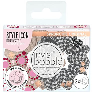 Invisibobble Duo Scrunchie Set, Stoff Haargummi Schwarz Weiß Muster, Stoff Zopfgummi Goldglitzer für Mädchen & Damen, Limited Collection, 2 Stück
