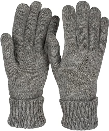 styleBREAKER Damen Handschuhe Strass Stern Strick Einheitsgröße | Fingerhandschuhe. Polyacryl mit Wollanteil. doppelter Bund. elastisch. winterfest. weiche Haptik. Glitzer Besatz.