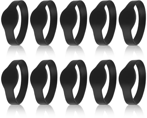 10Pcs Bracelets RFID, Carte à Puce étanche pour Bracelet Silicone 13.56 MHz Utilisé pour Contrôle D'accès Piscine Sauna Salle Centres de Bain à Pied, Clubs Sauna, Clubs Fitness (Noir)