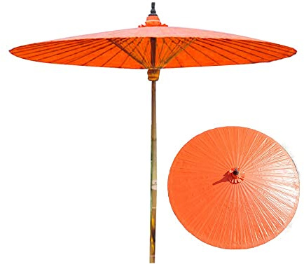 2M,Bamboo Parasol,Retro Chinese Oil-Paper Umbrella,Garden Open-Air Umbrella,Waterproof Sunscreen Oil Cloth,Large Round Umbrella,36 Umbrella Ribs,Strong & Windproof (Color : Orange)