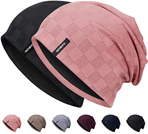 HAMUNI Slouch Beanie Mütze für Herren Damen, Dünne und Leichte Jacquard Jersey Beanies Chemo Kopfbedeckung Mützen Laufmütze Mütze Slouchy Baggy Beanie Unisex Flexible Klassische Winter Sommer Hüte