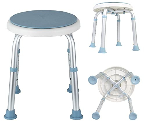 Ansobea Taburete de Ducha Redondo Giratorio 360 Grados, Taburete de Ducha para senioren Altura Ajustable, Asiento de Ducha Antideslizante, 136 kg, Taburete de baño