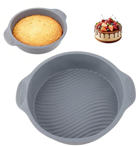 Tissting Moules à Gâteaux Ronds 23cm en Silicone Gris pour Cuisson | Moules à démoulage rapide pour gâteaux à étages, au fromage, arc-en-ciel et mousseline