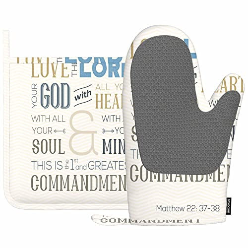 Mxocom Love God Oven Mitts and Pot Holders Sets Christian Verse Bible Quote Encourage Lettering Motivational Quote Silicone Heat Resistant Kitchen Oven Gloves Pot Holder for Cooking