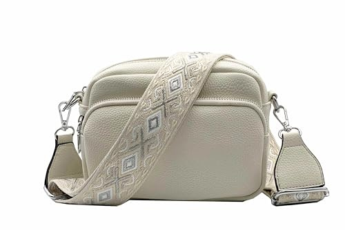 FASHION YOU WANT Crossbody Bag Damen Leder Breiter Gurt Handtasche Umhängetasche Moderne Taschen mit breitem Schultergurt,Abnehmbarer Schultergurt,Schwarz.