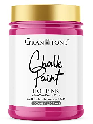 GRANOTONE Chalk Paint Matt Finish Water Based Acrylic Paint 16 fl oz 500 ml Hot Pink Colour for Furniture Wood Walls Metal Glass Paper Fabric Canvas Maximum Coverage for Kids and Adults Made in India
