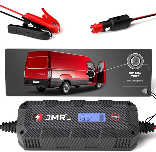 JMR Batterieladegerät für Iveco Stralis Eurocargo Daily Alle Modelle Autobatterie Ladegerät Erhaltungsladegerät Akkuladegerät Erhaltungsgerät Wartungsgerät Auflader Lader (Kein Lithium-Modus)
