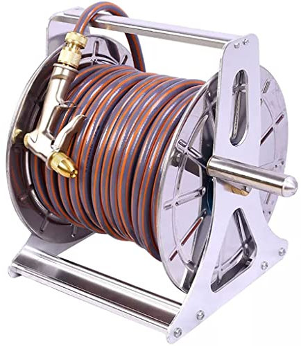 Schlauchtrommel Schlauchtrommel Mini Robuster Schlauchwagen Aus Edelstahl, Gartenwasserrohr Aufbewahrungsregal, Wandmontierte Schlauchaufroller, Für Bewässerung (Color : Silver, S : Hose Cart+40m Pi