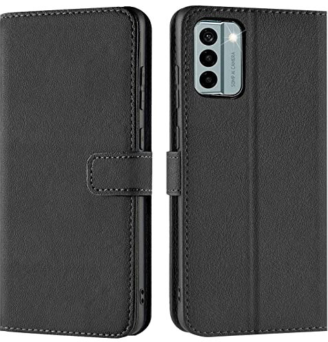 Verco Handyhülle für Nokia G22 Hülle, Bookcase Tasche Flipcover für Nokia G22 Case [Kartenfächer/Aufstellfunktion], Schwarz