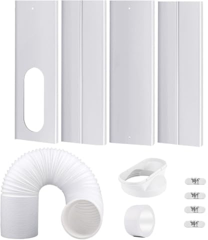 JIANZHENKEJI Mobile Air Conditioner Windows Vent Kit with 5.9'' Exhaust Hose & Coulper,Universal Adjustable Sliding Window Seal Plate for Portable A/C Unit Suitable 5.9''/15cm AC Dryer, White