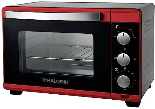 Kalorik Horno 19L TKG OT 2011 RD I Minihorno con termostato, luz de control, función de barbacoa, bandeja, parrilla y asa, temporizador de 60 minutos, rojo, 1280 W