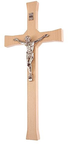 Drewniane Krzyże Hängendes Klassisches Kreuz Passionskreuz Kruzifix Hängend Glatte Oberfläche Buchenholz (Natürlich, 22x10x1,6cm)