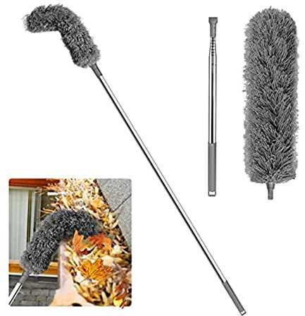 Seprendi Brosse de nettoyage de gouttière avec manche télescopique extensible de 2,6 m, outil de nettoyage facile à enlever, gris