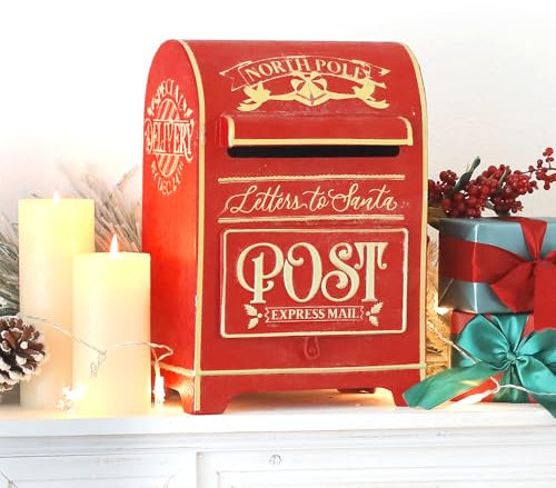 BIG FORTUNE Weihnachtsmann Briefkasten Weihnachtlicher Deko Weihnachtsbriefkasten aus Metall Rot Santa Briefkasten