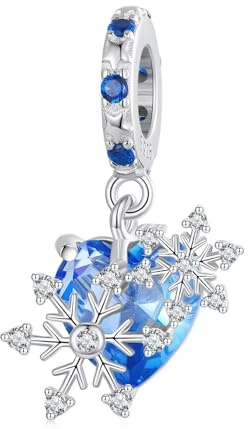 Qings Ciondoli di fiocchi di neve cristallini Perlina pendente a forma di cuore blu scintillante 925 sterline d'argento Regalo di Natale Capodanno dall'inverno