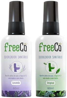 Freeco Anti-Odeur WC (Before You Go) - Spray aux Huiles Essentielles Naturelles. Idéal pour Maison, Bureau, Resto et Voyage. Pack mix de 2x60ml, Parfum Agrumes & Lavande