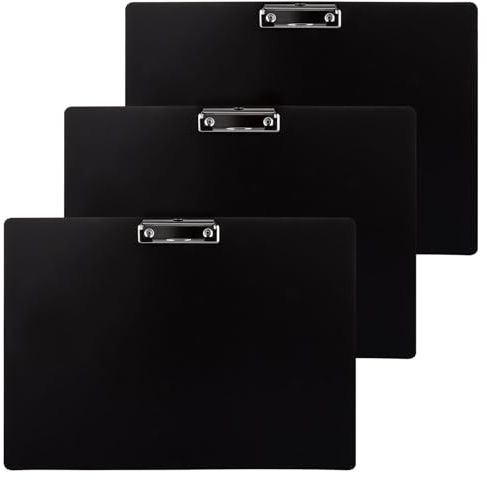 WOPPLXY A3 Klemmbrett, Schwarz, 3 Stück, Kunststoff mit robustem Metallclip, A3, für Zeichnen, Schreiben, Memoboard