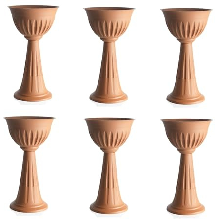 mille idee 6 vasi vaso fioriera giardino per fiori piante e portacenere a colonna con piede alto in plastica, colore terracotta D.43x74,5h 20 Lt.