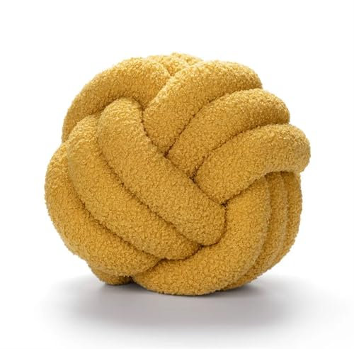MZSKLW Knotenkissen, Lammwolle, handgewebt, Ballkissen, Sofa, Wohnzimmer, ballförmiges Kissen, Kopfteil, Rückenlehne für Bett, Wohnzimmer, Bodenkissen, Gelb, 22 cm