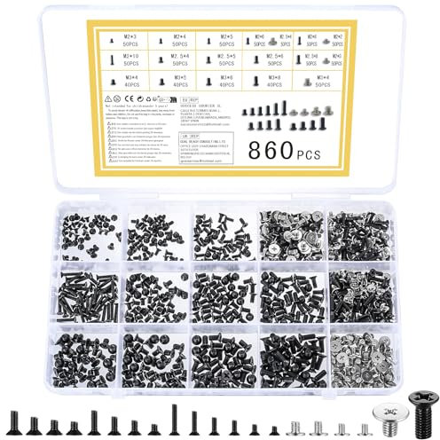 wugongshan Lot de 860 vis M2 M2.5 M3 - Petites vis de réparation - Vis cruciformes à tête fraisée - Pour ordinateur, disque dur, SSD M.2, ordinateur portable, PC