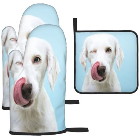 Labrador divertente,Guanti da cucina Guanti da forno antiscivolo Resistenti al calore Set da tre pezzi Guanti da forno e presine