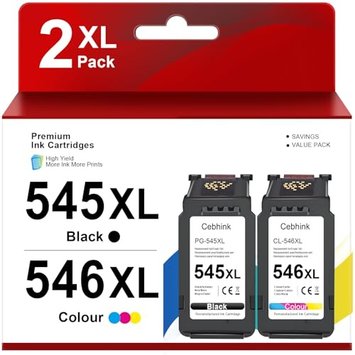 PG-545XL CL-546XL ersättning för Canon bläckpatroner 545 546, bläckpatroner för Canon 545 546, kompatibel med Pixma TS3350 TS3450 TS3150 TR4500 MX490 skrivare, 2-pack