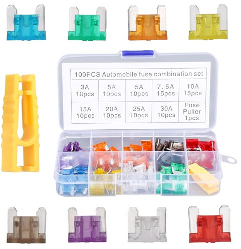 101pcs Mini Fuses Assortment Kit, Micro Mini Blade Auto Fuse with Puller Tool Automotive Replacement Fuses for Car, RV, Truck, Motorcycle Boat (3A/5A/7.5A/10A/15A/20A/25A/30A)
