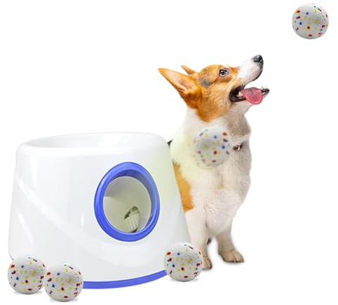 RERBIO Dog Ball Thrower Launcher, Automatic Ball Launcher for Dogs, 3 Adjustable Distance Settings, Indoor Outdoor Interactive Dog Toys, with 3 2.3-inch Balls, Small/Medium Sized Dog Thrower
