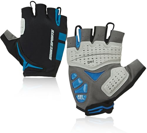 Souke Sports Cycling Gloves Men/Women 5mm Gel Padded Half Finger for Bike | Shock absorption, anti-slip silicone palm, breathable mesh fabric, easy pull tabs, reflective details, for road cycling & MTB
