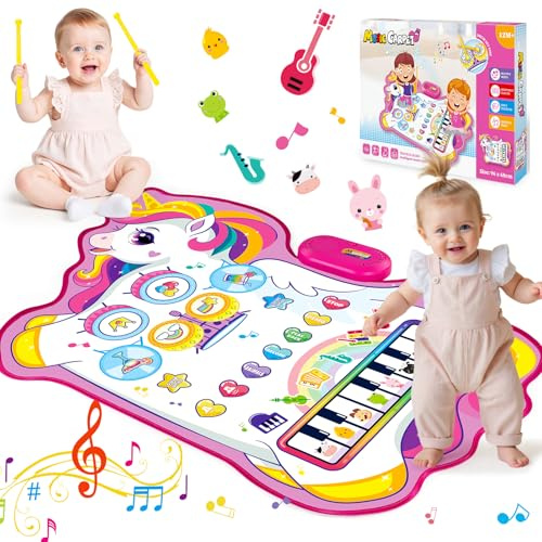 Baby Spielzeug Ab 1 2 Jahre Mädchen, Einhorn 3-in-1 Musikmatte Mit 8 Tiergeräuschen, 10 Demoliedern Und Aufnahmefunktion, Geschenk 1 Jahre Mädchen 1. Geburtstag Einhorn Geschenke Klaviere & Keyboards
