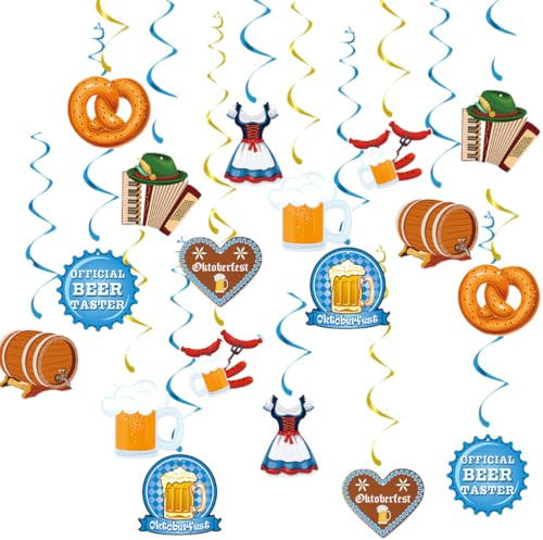 OUDQFCJ 18 Stück Oktoberfest Deko Set Wirbel Spiral Girlande, Deckenhänger für Bayrisch Deko Party (Bavarian)