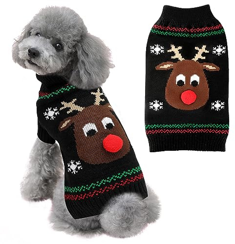 SlowTon Weihnachten Rollkragenpullover Hundepullover – Weihnachten Rentier Hundeweste Pullover - Warme Winterferien Festliche Hundekleidung für extra kleine mittelgroße Hunde
