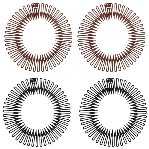 4 stycken helt cirkulär stretchkam flexibel plast stretch hårkam cirkel stretchig kam pannband hårbandshållare elastisk kam för flickor kvinnor svart/brun