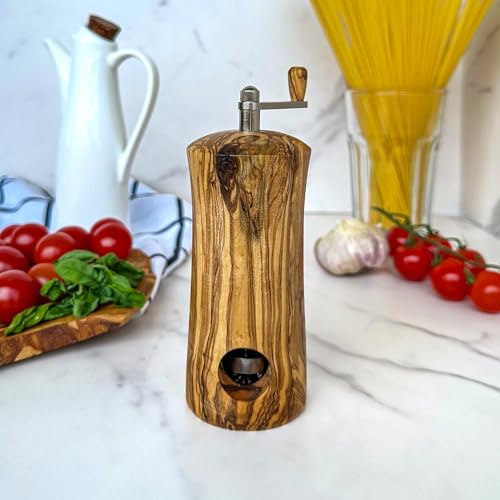 Handgefertigte Muskatmühle aus Olivenholz, 11 cm, Premium Edelstahlmahlwerk, Traditionelles Design