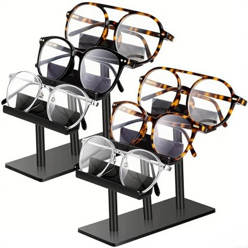 Entgoinggo Sonnenbrillen-Organizer, 2 Stück 3-stöckige Acryl-Brillen-Halter, Brillen-Halter, transparenter Brillen-Organizer, platzsparend, schwarz