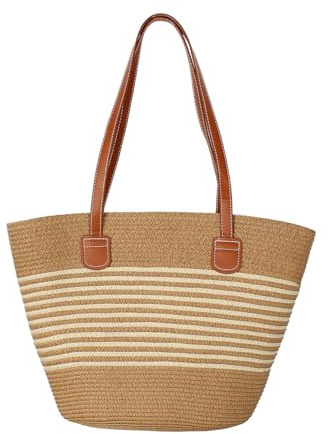 Kayiete Straw Beach Bag,Summer Beach Bag Tote Bag Large Size Straw Shoulder Bag with Zipper Perfect for women Summer Vacation(Light Color)