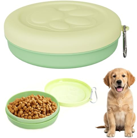 Plato Comedero Portatil con Mosquetón 14 * 14 * 4CM Cuenco de Viaje de Plástico para Mascotas Gatos y Perros Bebedero Tazones Portátiles para Viajes de Perros Salir Acampar Excursiones Verde