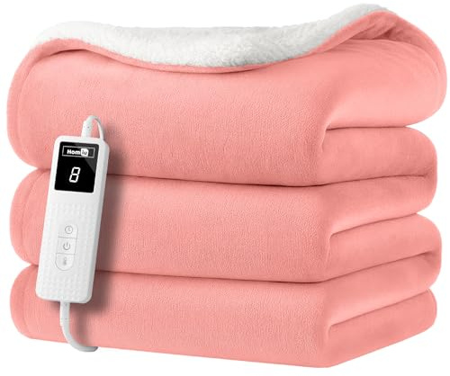 Homiu Luxury Electric Heated Throw – Soft Sherpa & Fleece Overblanket for Sofa and Bed | 9 Heat Settings & Timer | Fast Heat-Up | Auto Shut-Off & Overheat Protection | Machine Washable