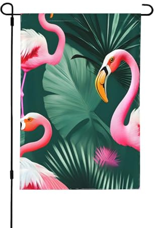 Drapeaux décoratifs en forme de feuille de palmier et de flamants roses pour l'extérieur, décoration de jardin double face pour toutes les saisons