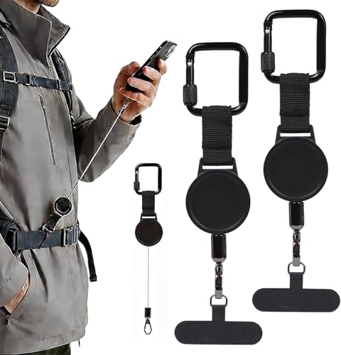 AddLuck 2PCS Anti-Theft Phone Tether, Outdoor Anti-Theft Retractable Phone Lanyard, Phone Lanyard Tether Harness With Carabiner, Anti-Drop Cellphone Tab for Outdoor Hiking, Fishing, Cycling