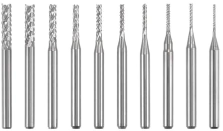 EasyByMall 10 Stück Hartmetall-Gravur-Schaftfräser, CNC-Fräser-Bits, 0,8 mm-3,175 mm Schnittdurchmesser mit 0,3 cm Schaft für PCB, Acryl, Holz und Kunststoff Fräsen